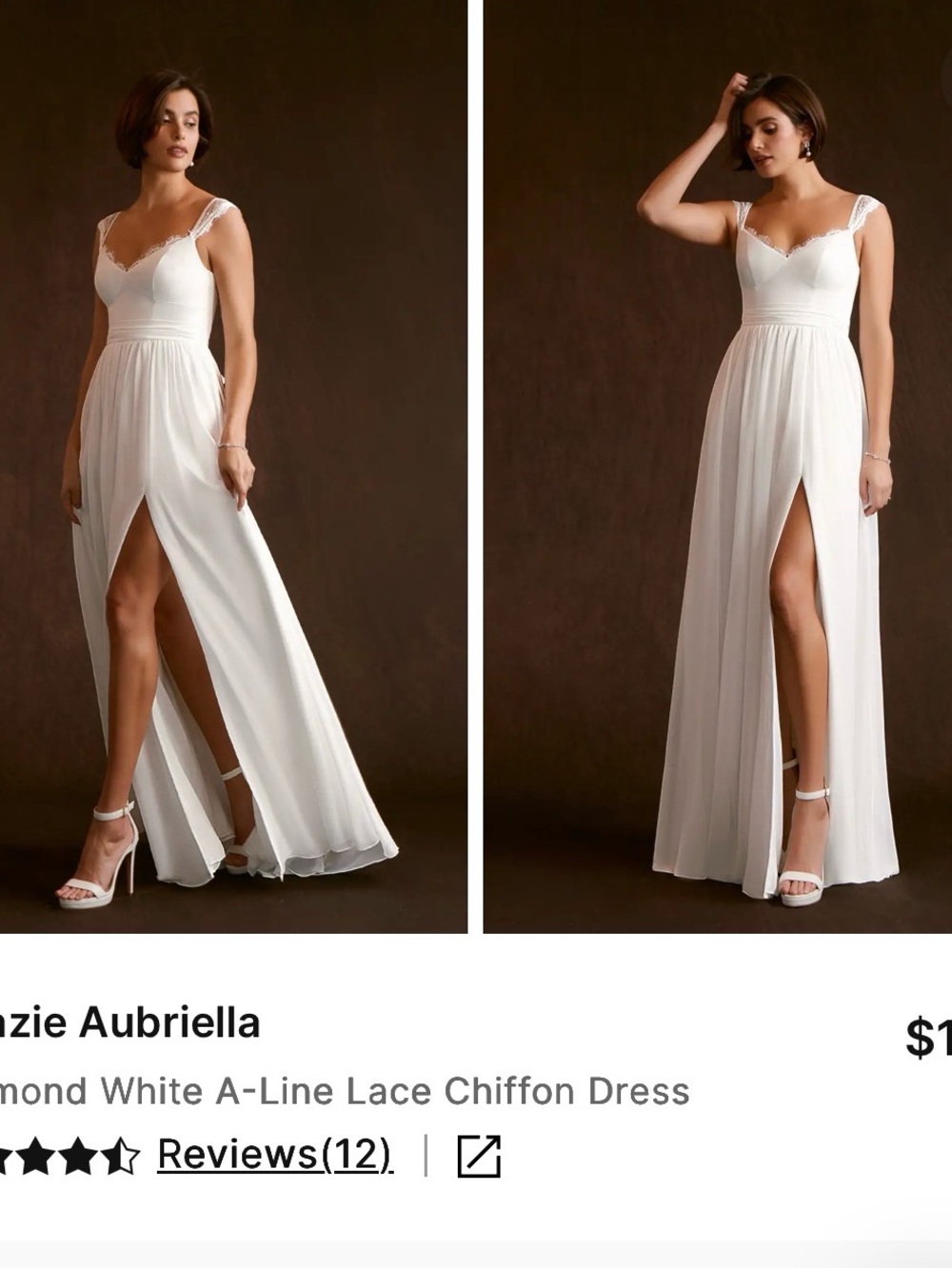 Azazie Diamond White A-Line Lace Chiffon Gown